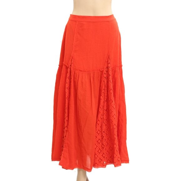 Free People Free-est Aimee Maxi Skirt Sheer Lace Tiered High Rise Red S 283580 - Picture 4 of 8